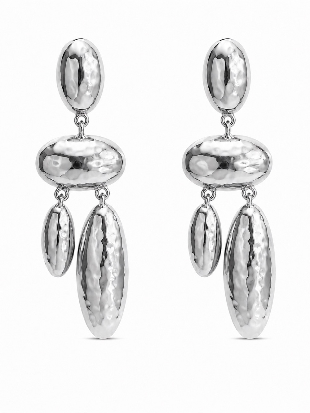 Zara Hammered Silver Oval Drop Earrings